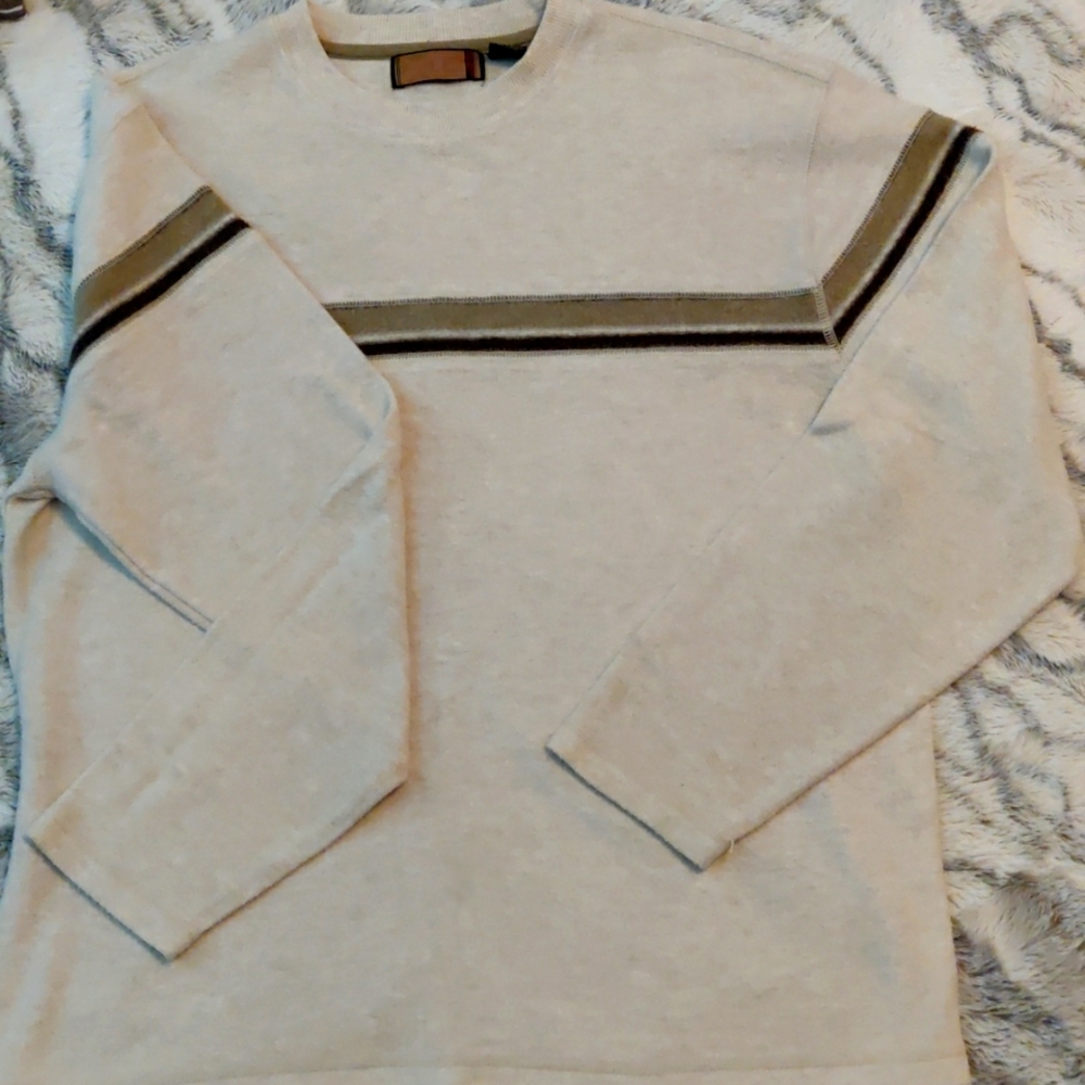 XG Men's Sweater with Stripe, Oatmeal, XL